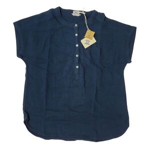 Faherty Dream Desmond Top Organic Cotton Navy Blue NWT